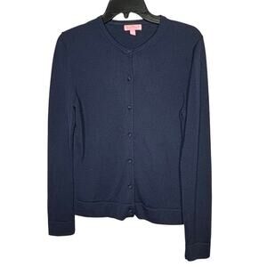 Lilly Pulitzer 100% Merino Wool Button Down Navy Blue Cozy Cardigan Size Small
